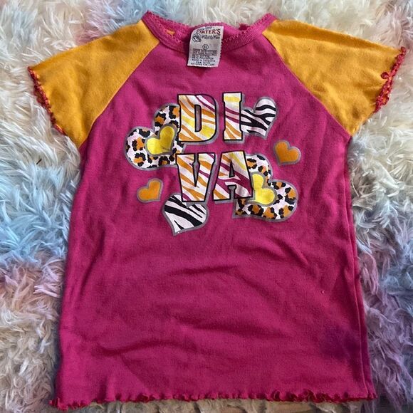 Carter's Girl's Diva T-Shirt Pink Orange Short Sleeve Tee Size 6X Graphic Top - Picture 1 of 2